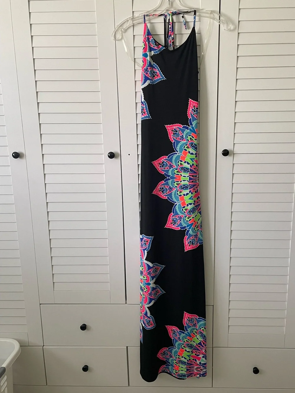 Black Colorful Mandala Dress Bohemian Vacation Resort Y2K Bodycon Halter Dress